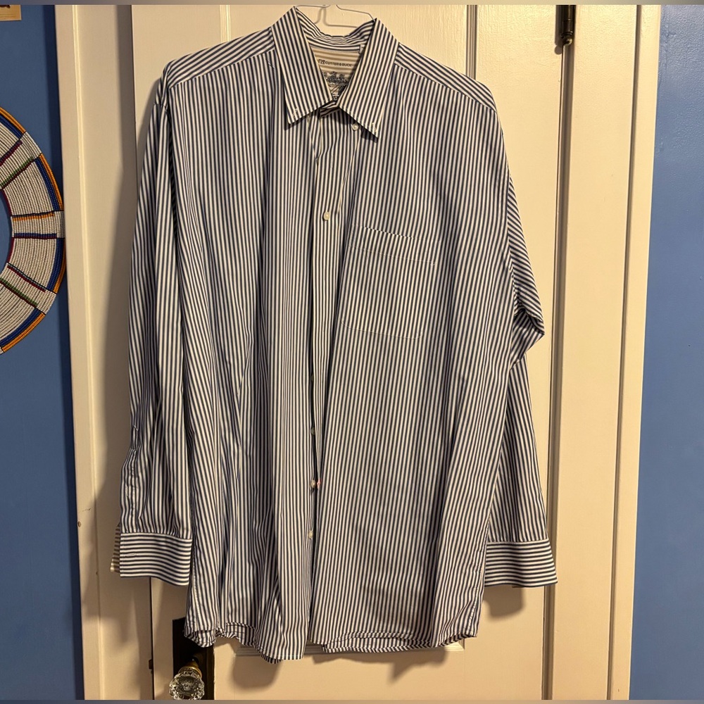 Cutter & Buck Men's Blue and White Striped Dress Shirt